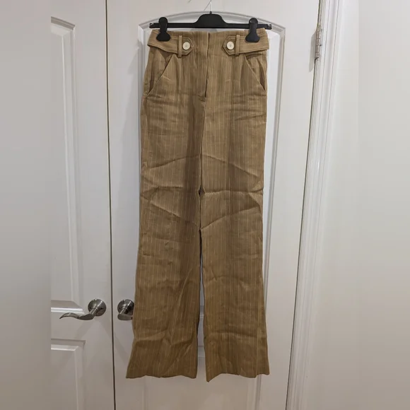 17. NWT VERONICA BEARD SUNNY PINSTRIPED LINEN BLEND TWILL WIDE LEG PANTS